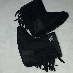 Black fringe infant booties